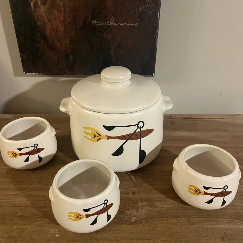 Handcrafted White‎ and Brown Serveware Set